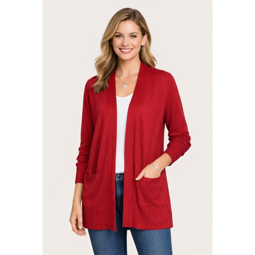 Croft & Barrow Red Open‎ Front Classic Cardigan Sweater Womens Medium WC32S083RS